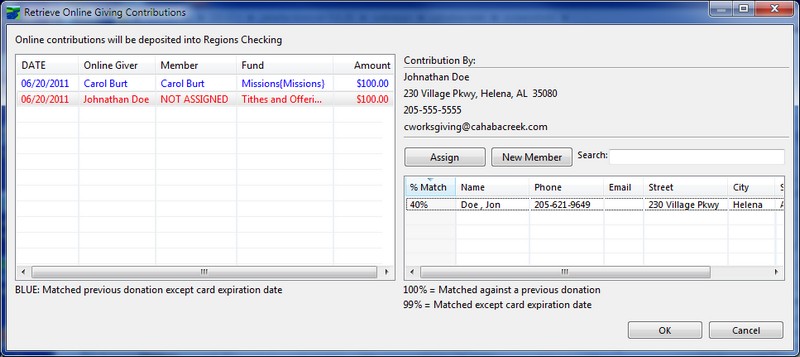 Online Giving Import Screen